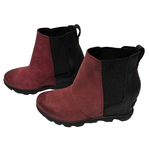 Sorel NL3023 Joan of Arctic Wedge II Women’s Red Wine Leather Booties Boots. - Picture 2 of 9